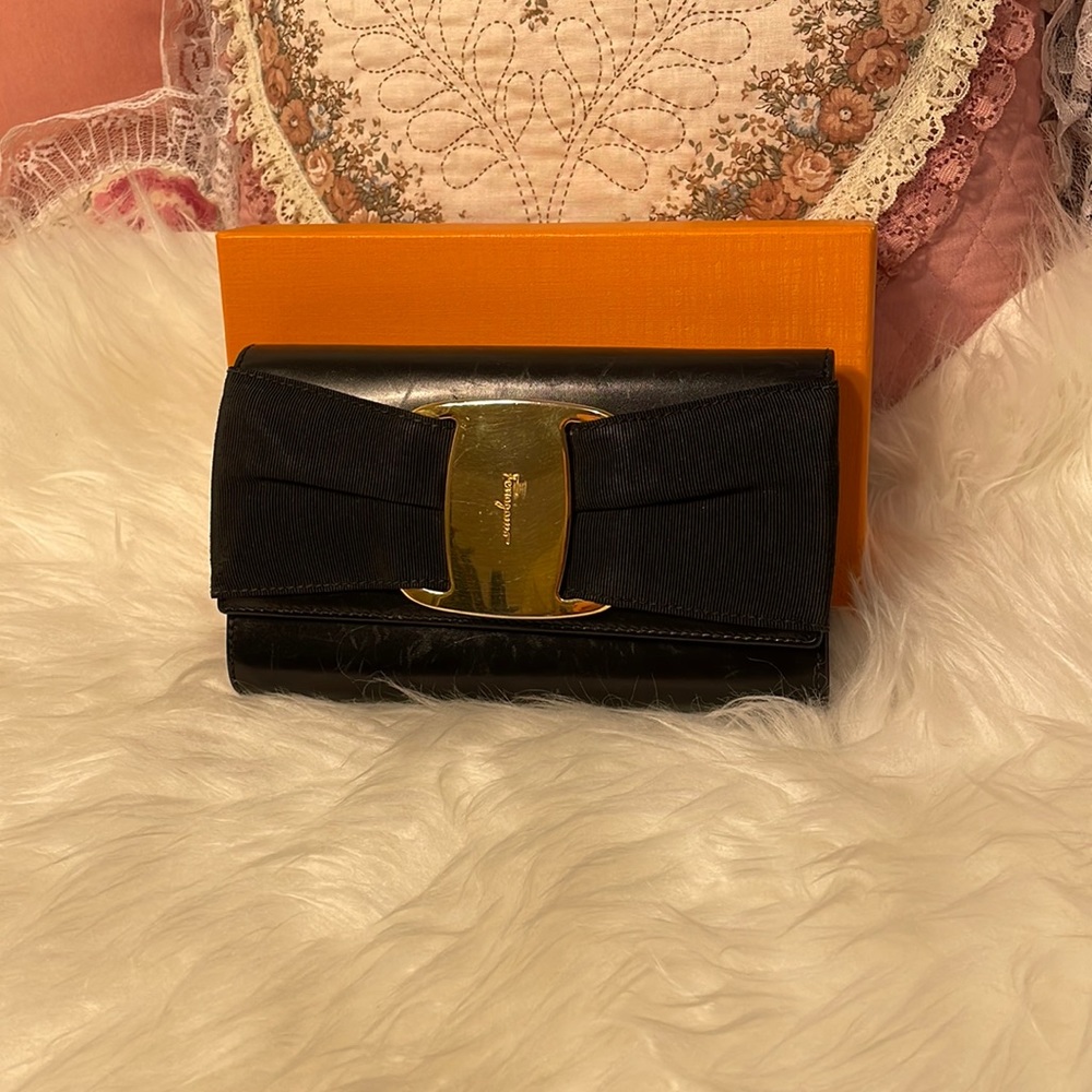 Salvatorre Ferragamo crossbody clutch party bag black